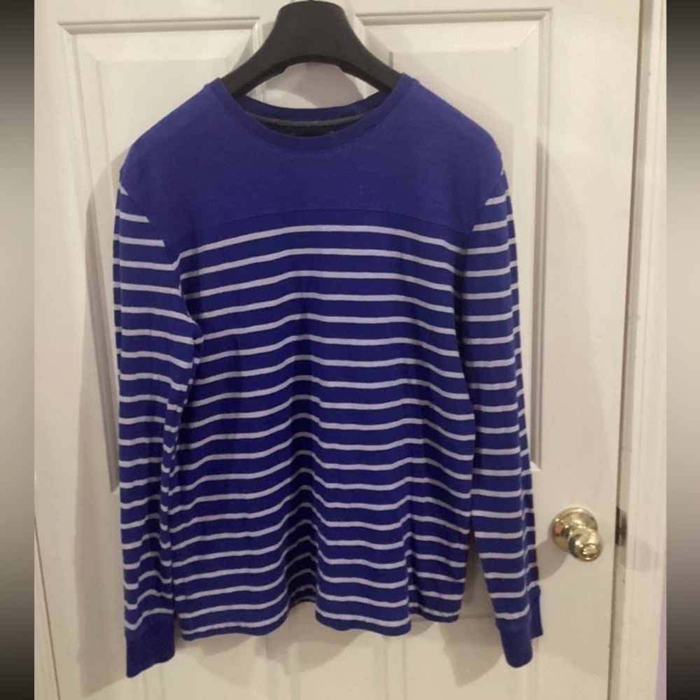 Banana Republic Men’s XL Tall Royal Blue Cream 100% Cotton Striped Sweater EUC